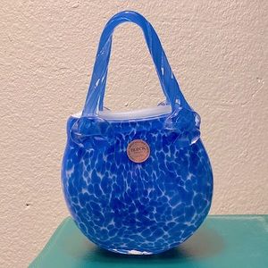 Block Crystal | Handmade Art Glass Piece | Blue & White